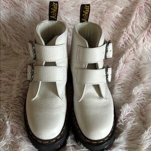Dr. Martens White Leather Heart Buckle Boots